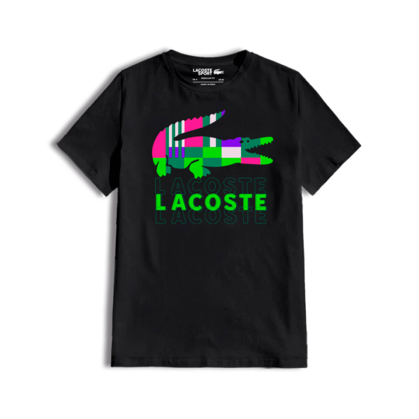 Camiseta Lacoste Negra Estampado Multicolor